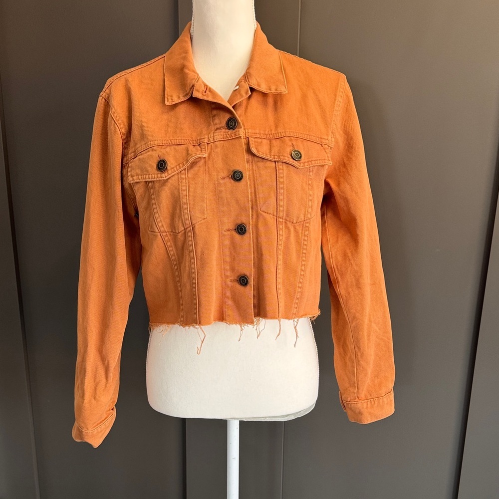 Brownie Stylish Orange Cropped Jean Jacket Sz S-M